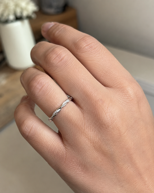 Zethech Twisted Eternity Ring shown from refined product angle