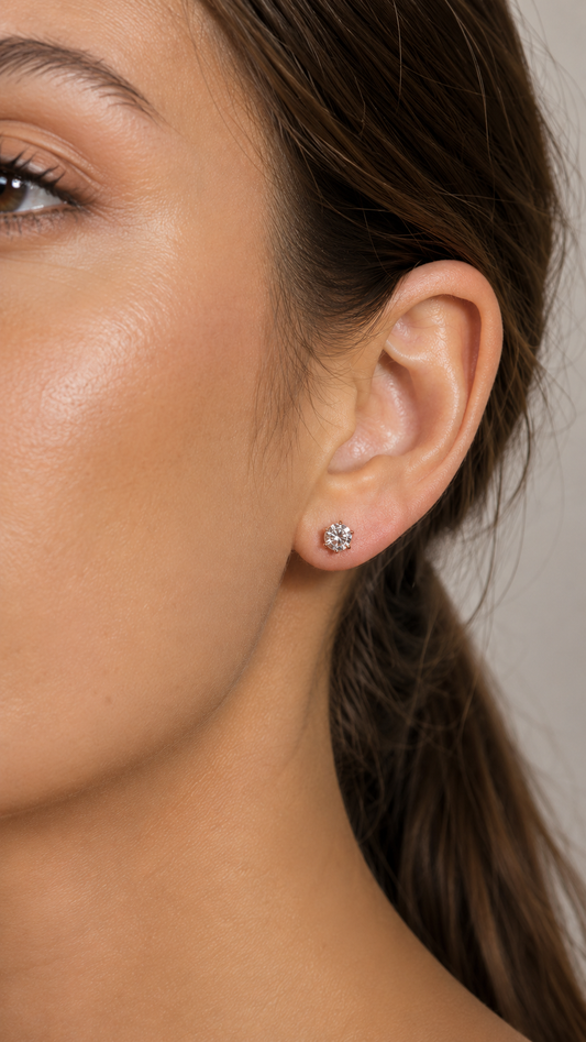 Zethech Round Stud Earrings shown from refined product angle
