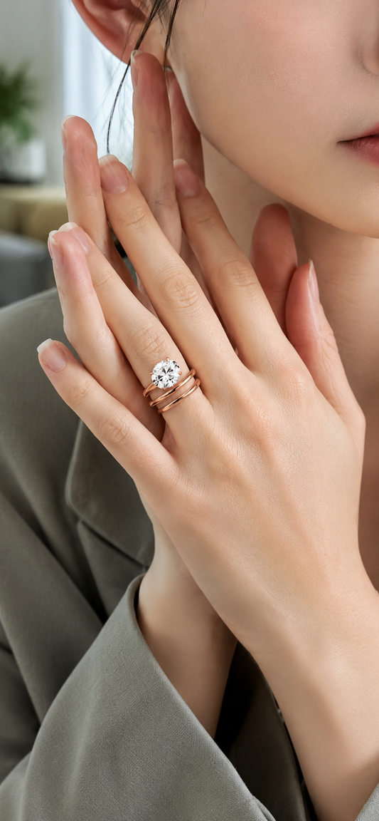 Zethech Velvet Oval Moissanite Ring shown from refined product angle