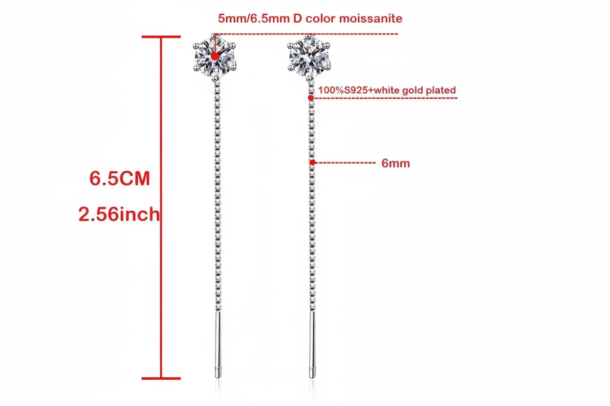 Zethech White Gold Moissanite Tassel Drop Earrings