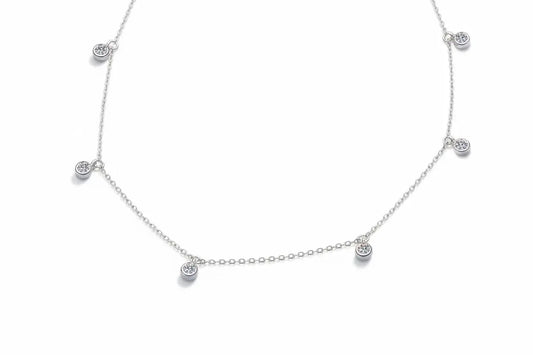 Zethech classic moissanite solitaire necklace with 3mm round lab diamond in white gold on sterling silver chain for women.