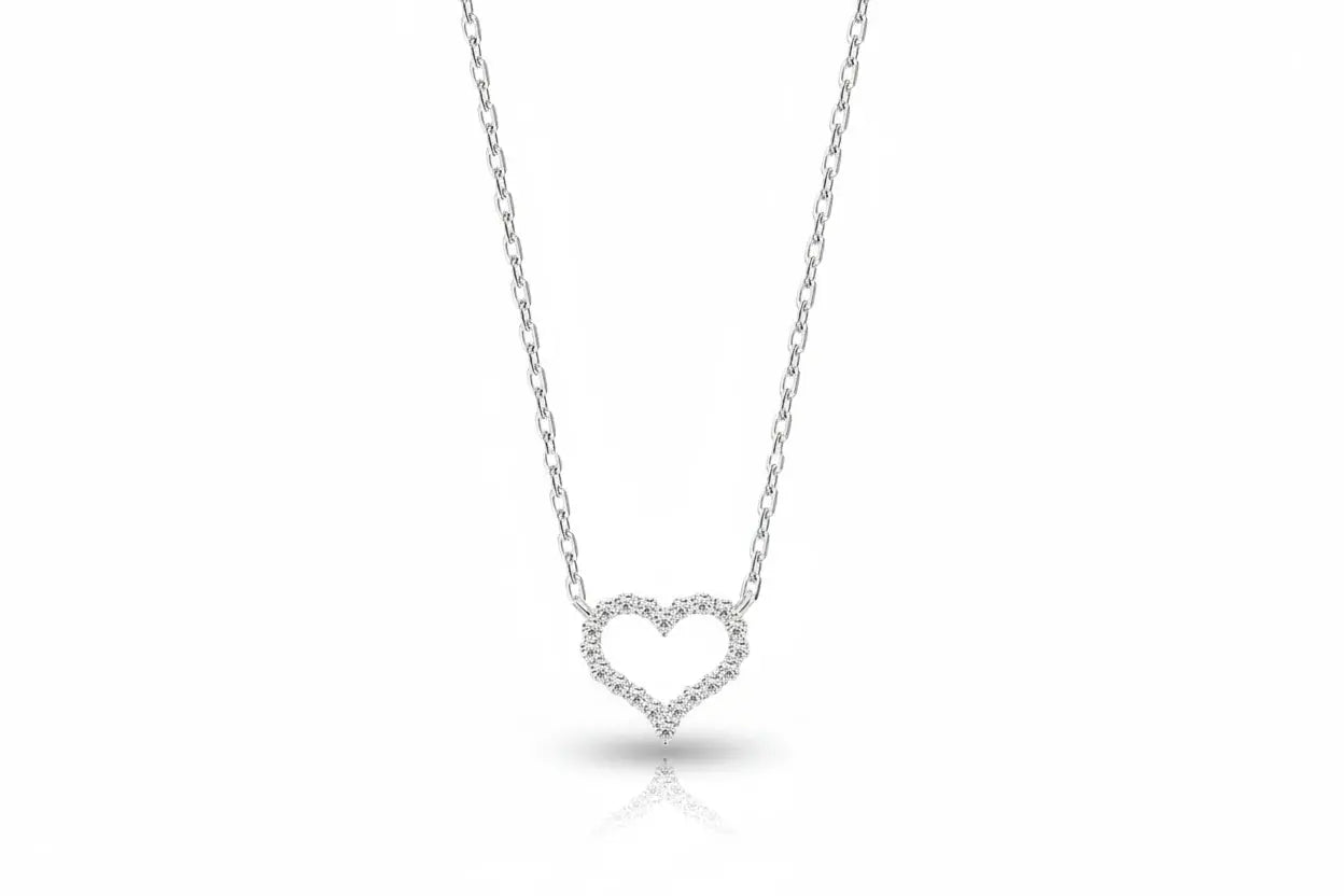 Zethech Radiant Heart Moissanite Pendant Necklace for women, sterling silver with sparkling moissanite heart pendant, elegant jewelry piece.