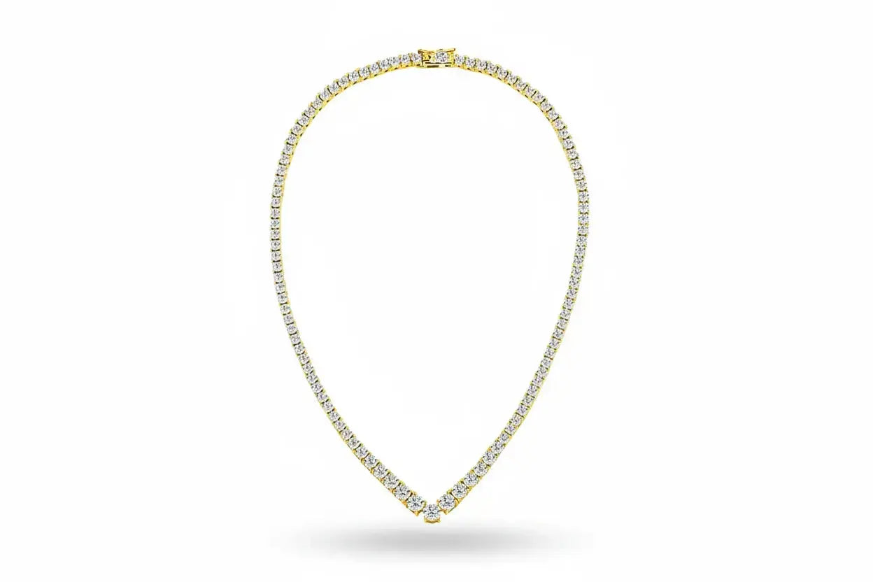 Zethech Moissanite tennis necklace for women in V style, rose gold color, 14-inch sterling silver plated with 18k white gold finish