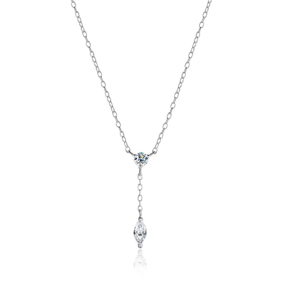 Zethech rose gold moissanite pendant necklace with marquise cut gemstone, sterling silver chain, 45cm length, dainty and elegant.