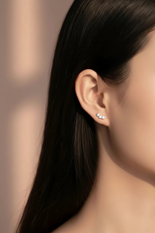 Zethech silver rhodium-plated 0.6CTTW moissanite stud earrings for women, featuring sparkling full moissanite gemstones.