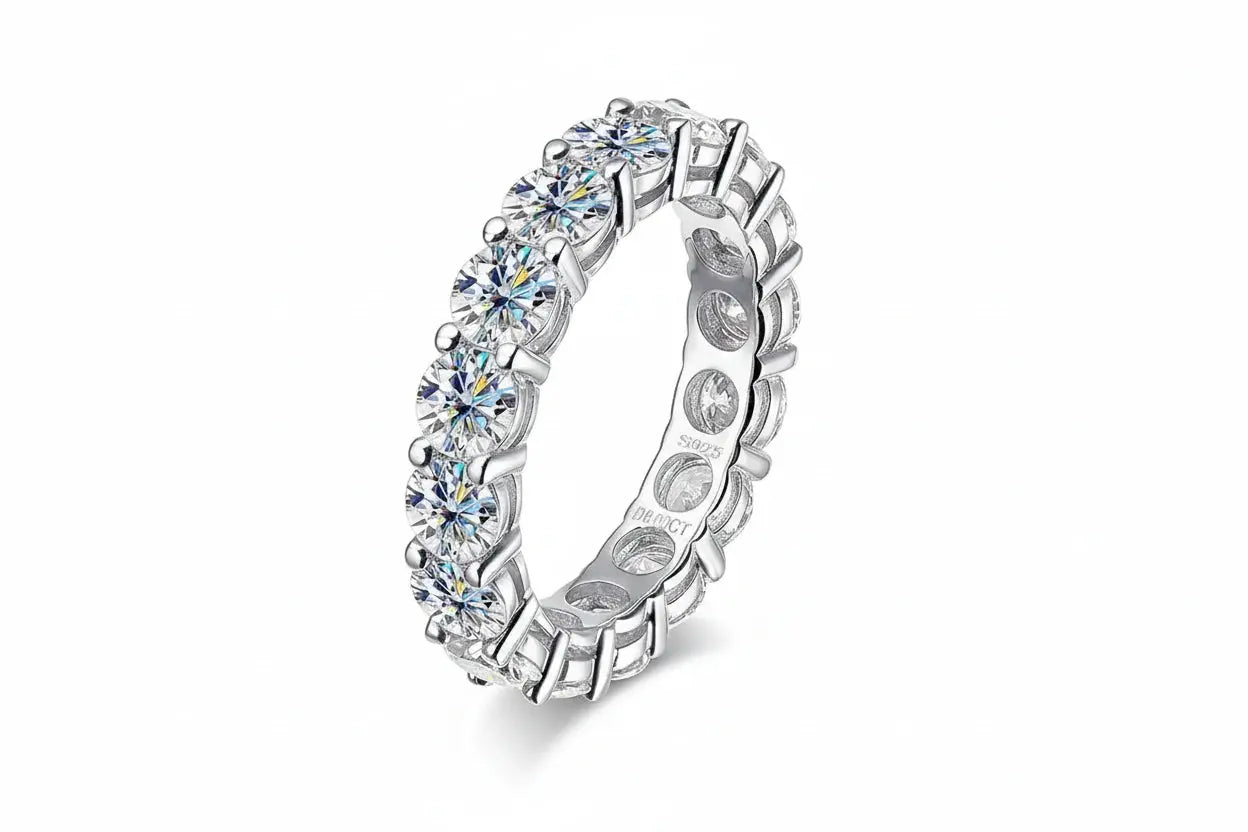 Zethech Full Eternity Moissanite Ring with silver band