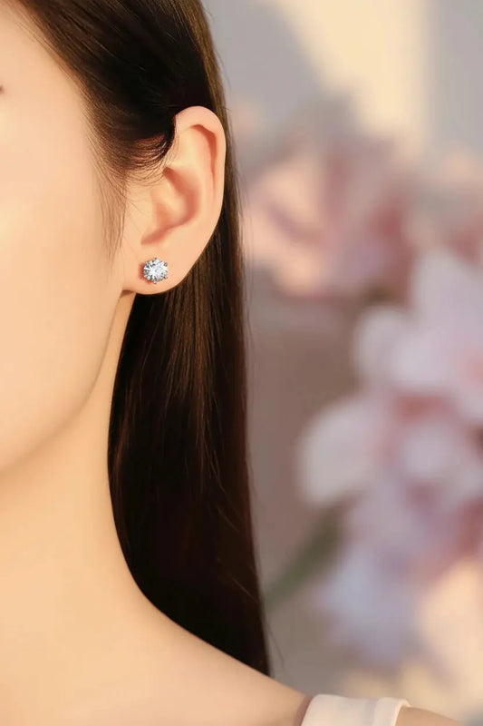 Zethech white gold round moissanite stud earrings with 0.5ct stones in sterling silver, D-VVS1 clarity, screw back design.