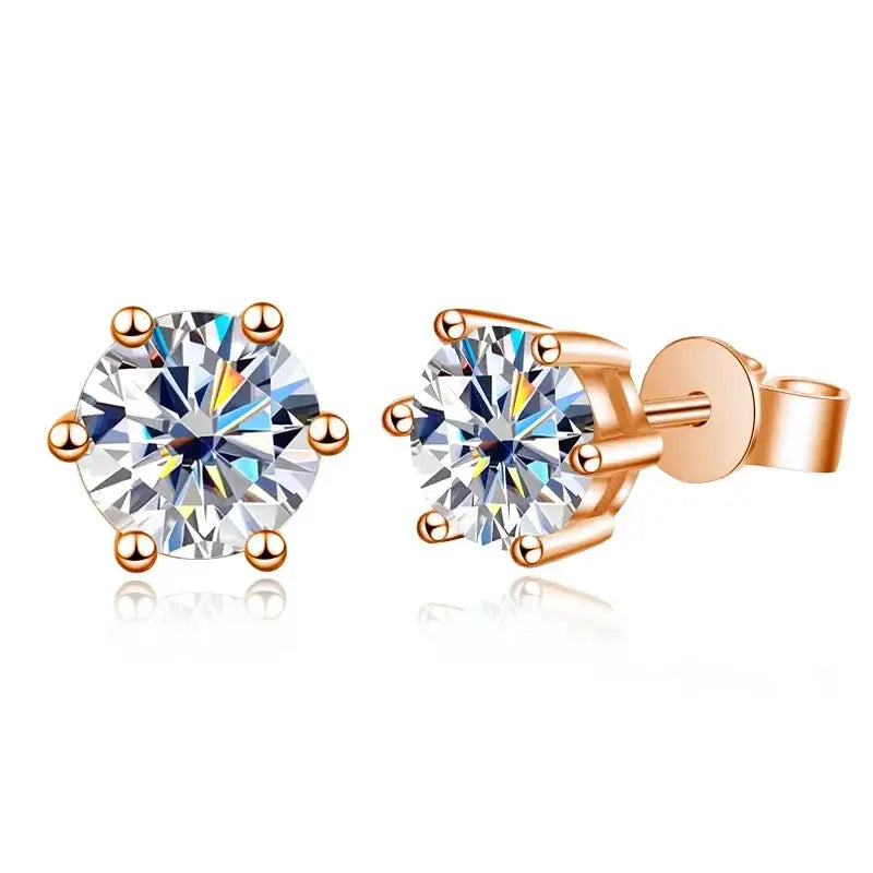 Zethech white gold moissanite stud earrings in sterling silver, 2ct round D-VVS1 lab-grown diamonds, 6-claw setting for women.