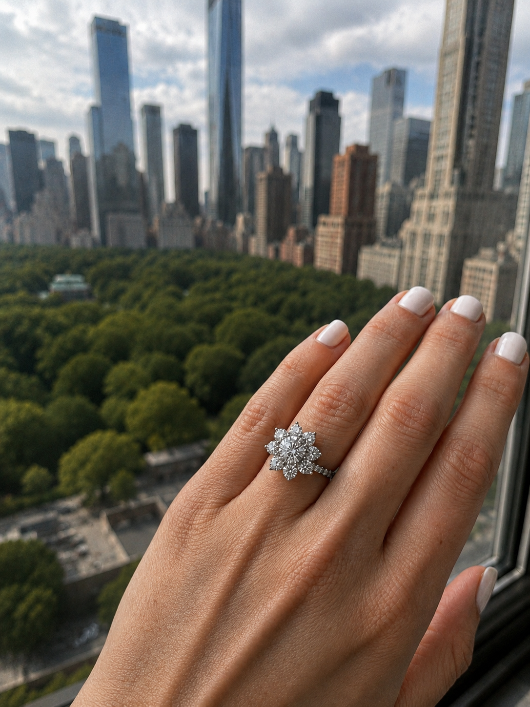 Zethech Halo Engagement Ring close-up with sparkling moissanite halo and polished band