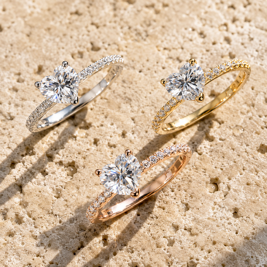 Amora Heart-Cut Moissanite Ring with heart center stone and pavé band