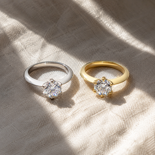 Round-Cut Moissanite Solitaire Ring with polished band