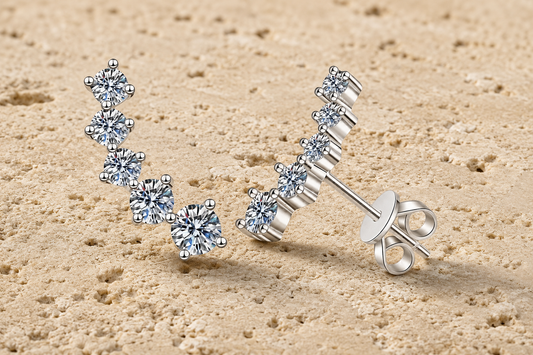 925 sterling silver gradient moissanite studs with graduated round stones and side profile