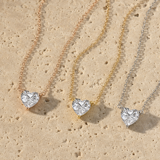 Celeste Heart-Cut Moissanite Necklace — heart-cut moissanite pendant on a fine chain