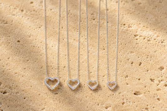 Moissanite Heart Pendant Necklace — pavé heart pendant on a fine chain