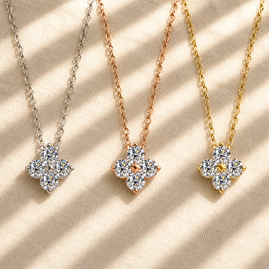 Luna Spark 0.4 CT Moissanite Necklace — 0.4 CT four-petal moissanite pendant