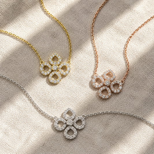 Flower Moissanite Pendant Necklace — moissanite flower pendant on a fine chain
