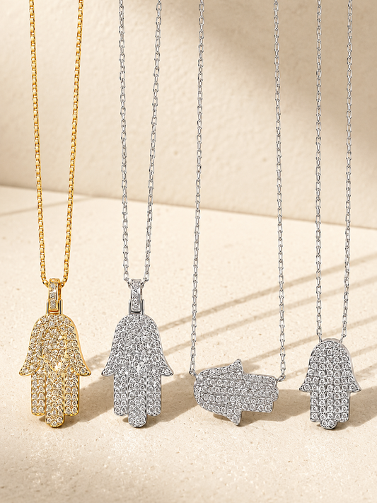 Moissanite Hamsa Necklace — moissanite-accented Hamsa pendant