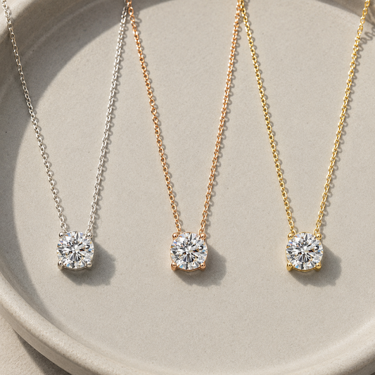 Round-Cut Moissanite Solitaire Necklace — round-cut moissanite solitaire pendant on a fine chain