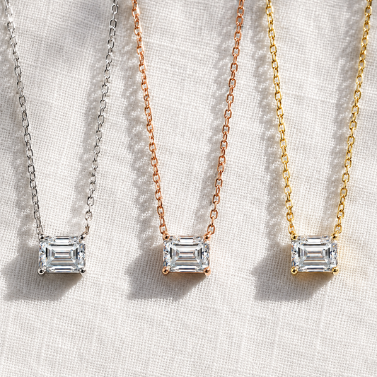 Verona Emerald-Cut Moissanite Necklace — emerald-cut moissanite pendant on a fine chain