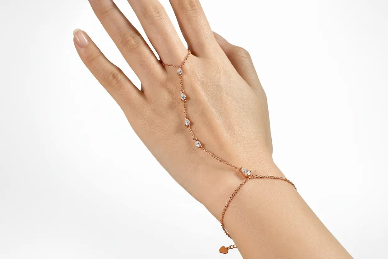 Zethech Pear Hand Chain Bracelet in silver finish