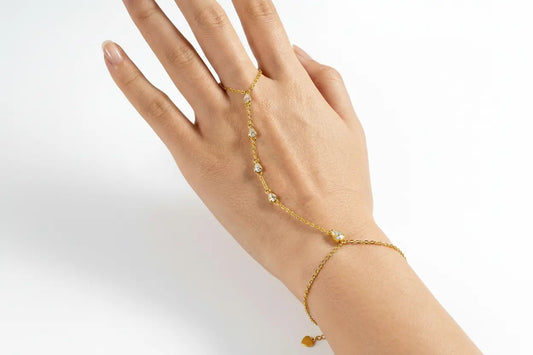 Zethech pear chain bracelet featuring elegant linked pearl-shaped charms on a delicate metal chain.