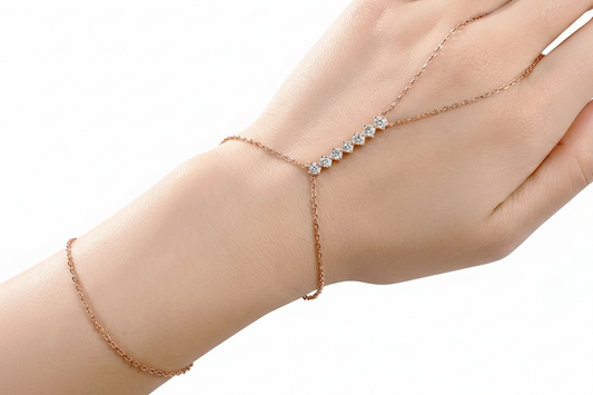 Zethech 7-stone moissanite bracelet featuring sparkling gemstones and a sleek silver-tone band on a white background.