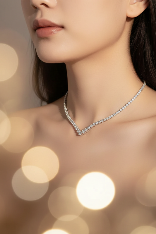V-shape tennis necklace by Zethech featuring sparkling cubic zirconia stones on a silver-tone chain.