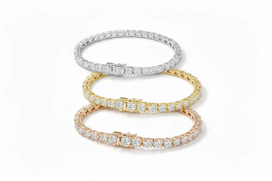 Shimmering Moissanite tennis bracelet by Zethech with sparkling stones set in a sleek silver-toned bracelet design.