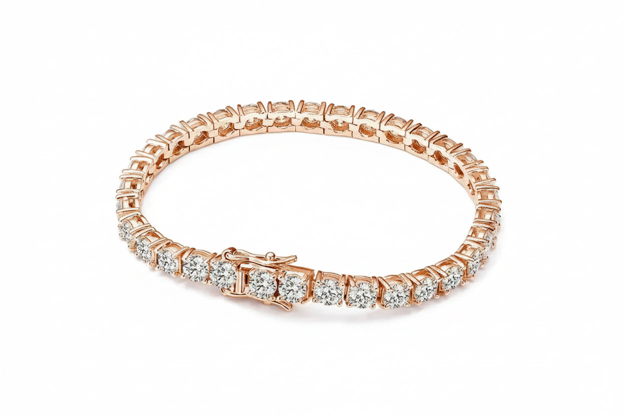 Moissanite tennis bracelet by Zethech featuring sparkling stones and a delicate silver chain, elegant jewelry accessory.