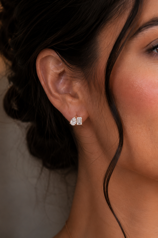 Zethech Pear Drop Studs shown from refined product angle