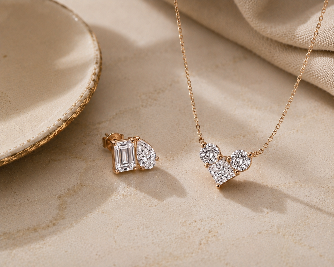 Close-up of Zethech Pear Drop Studs with pear-shaped stones