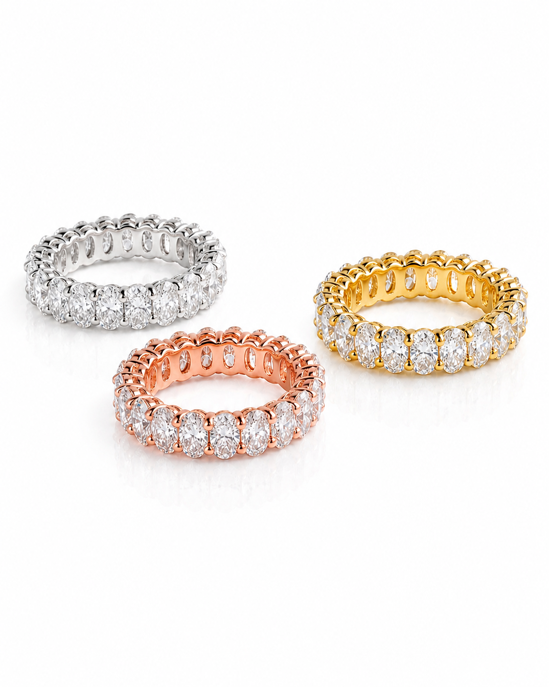 Zethech Eterna Oval Moissanite Ring in three gold finishes