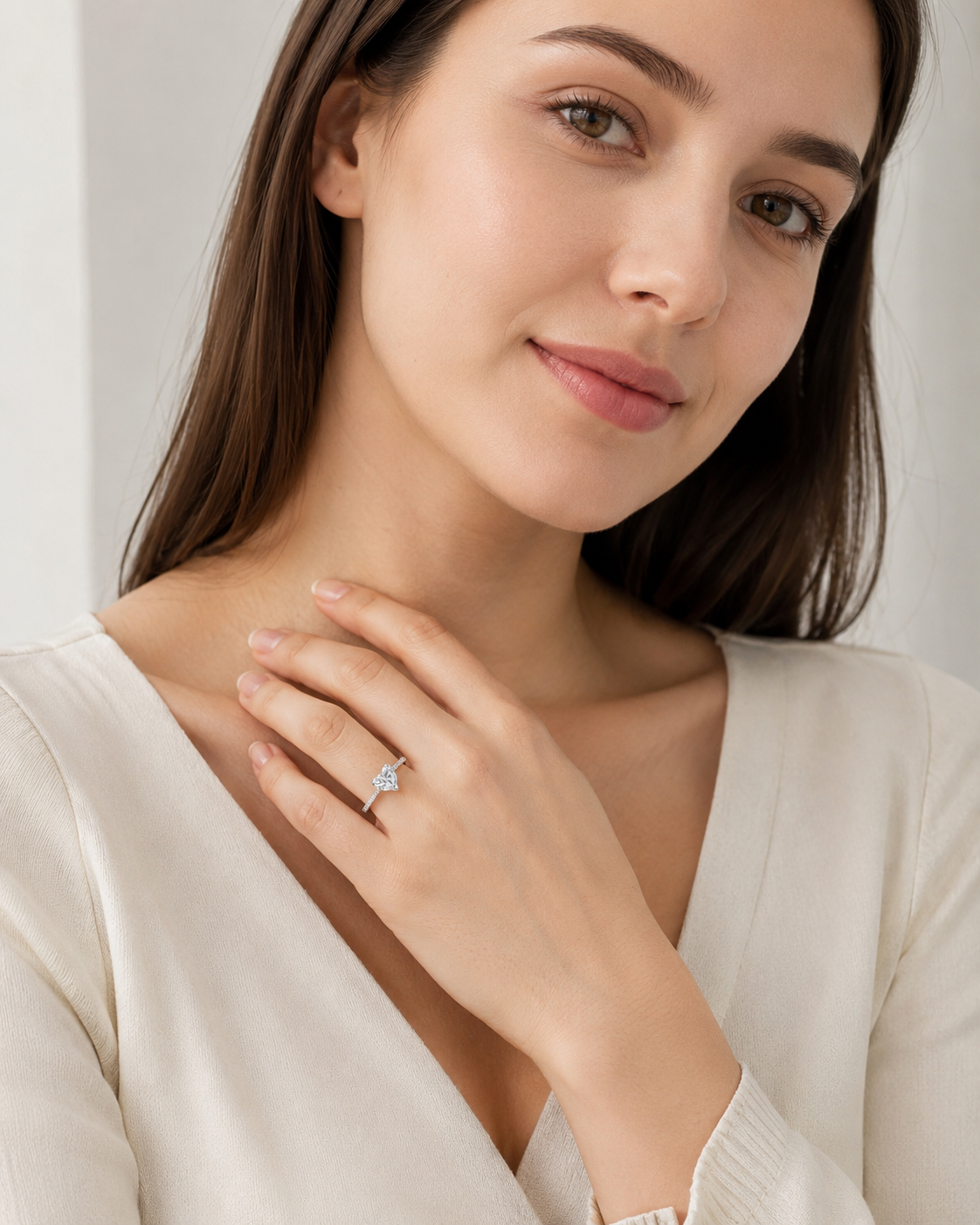 Zethech Amora Heart Ring worn on finger in natural photo