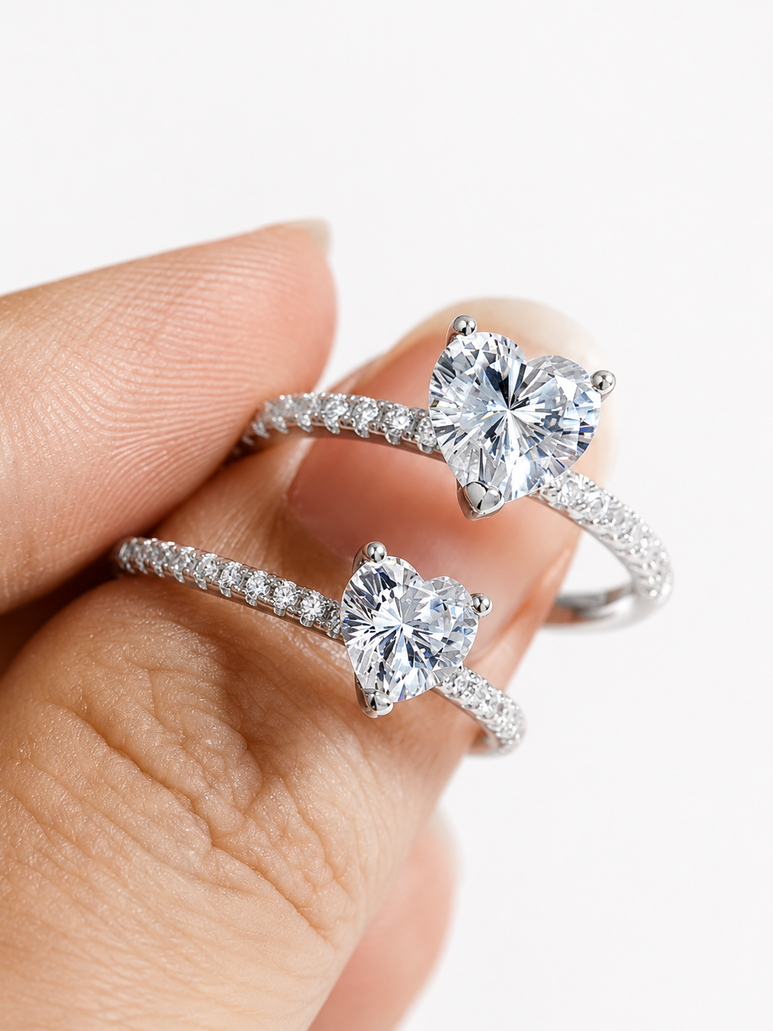 Zethech Amora Heart Ring worn on hand with heart stone detail