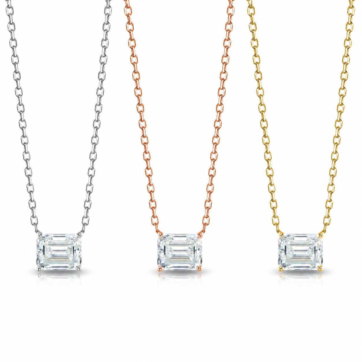 Zethech Verona Emerald Moissanite Necklace in three gold finishes