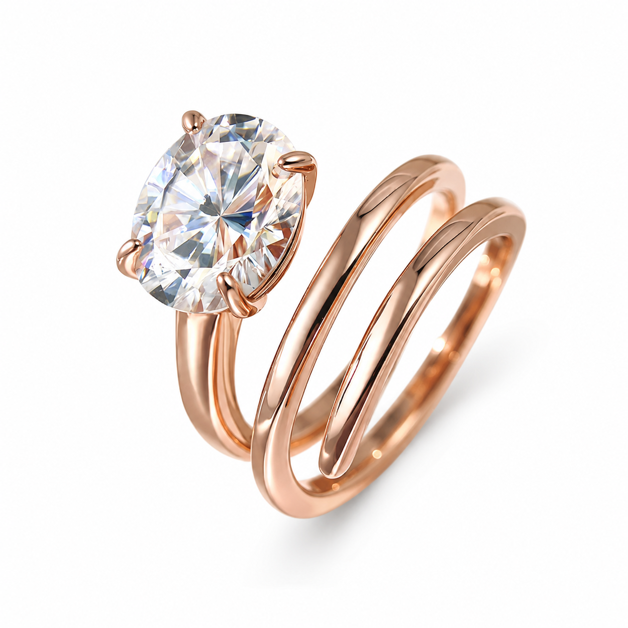 Zethech Velvet Oval Ring with large clear oval moissanite stone
