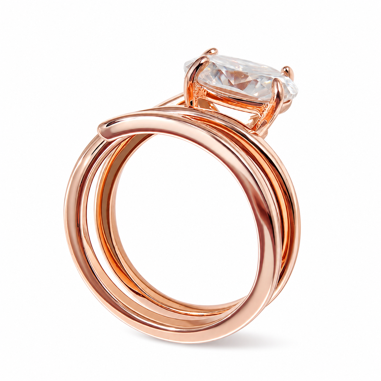 Zethech Velvet Oval Moissanite Ring in rose gold on white background