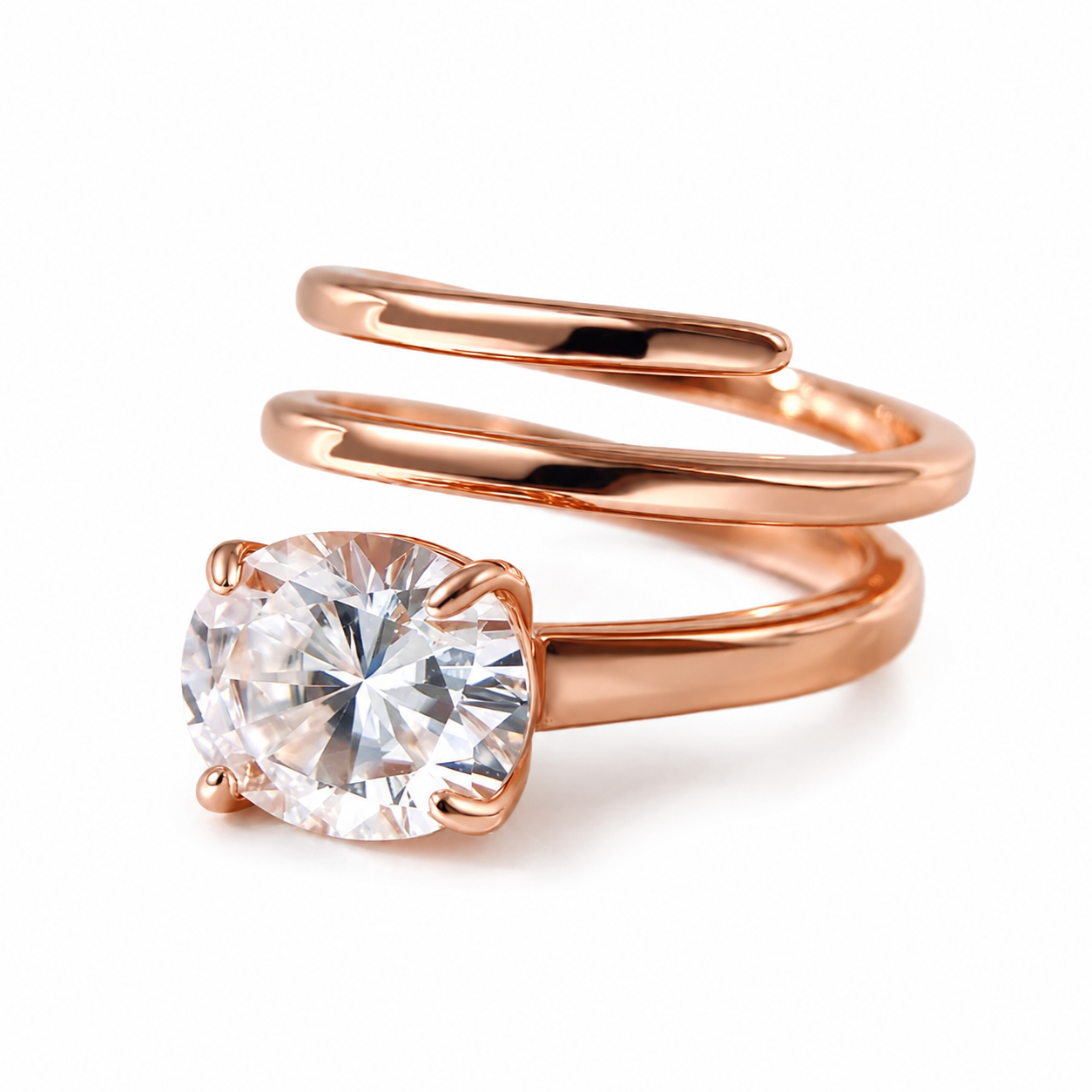 Zethech Velvet Oval Ring with rose gold spiral-style band