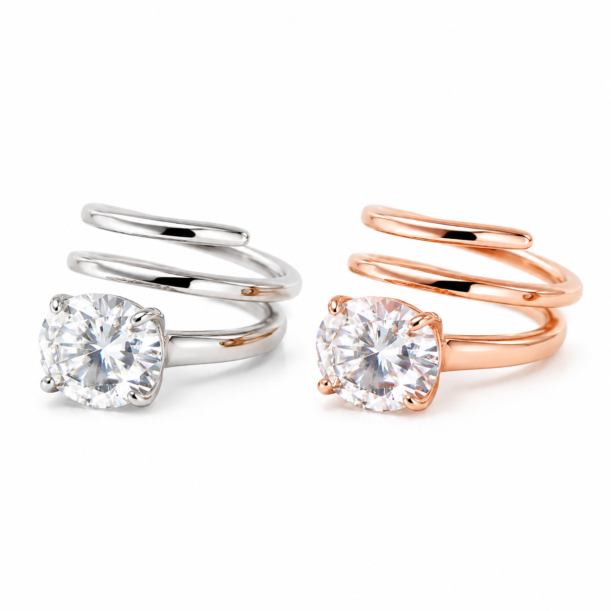 Zethech Velvet Oval Moissanite Ring in white and rose gold finishes