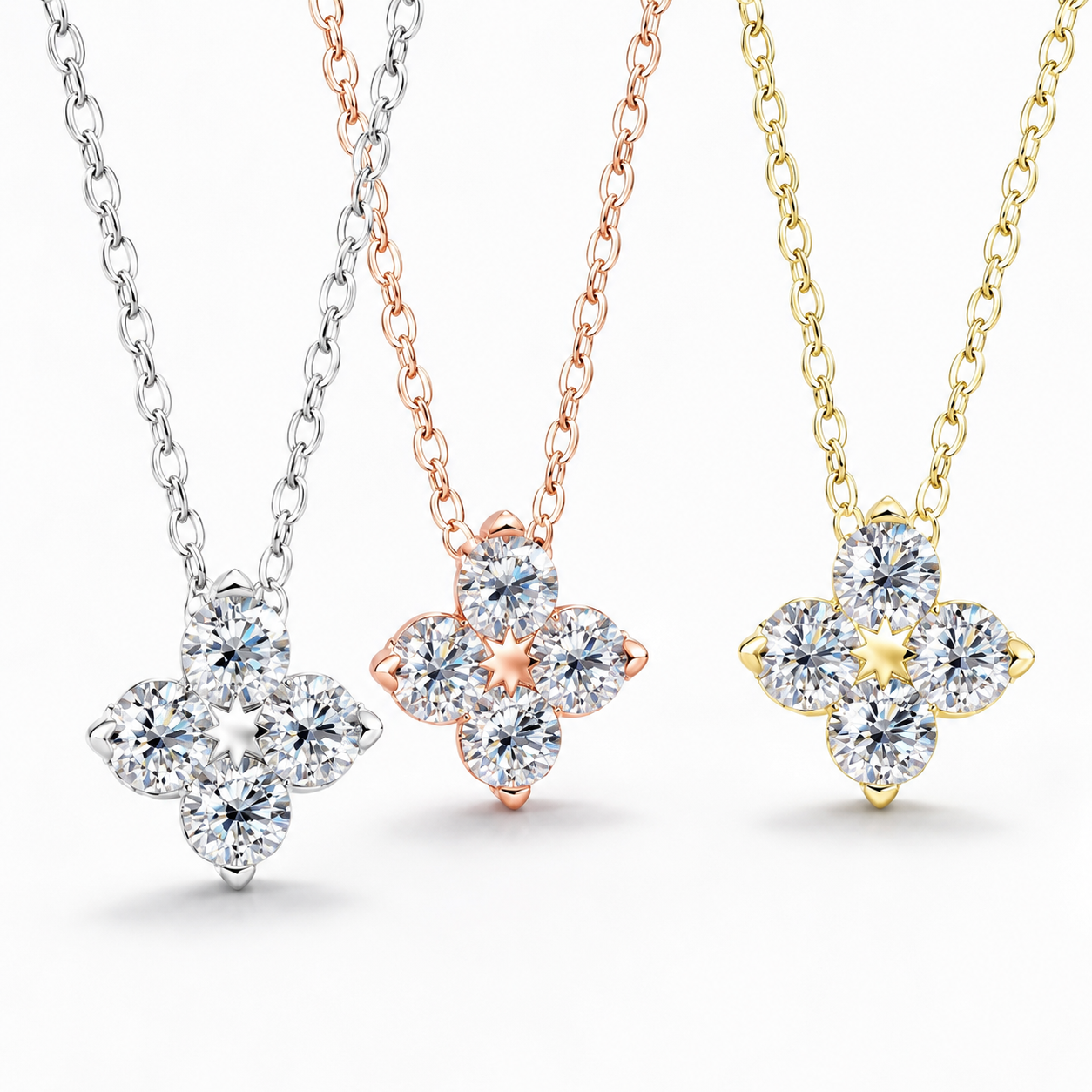 Zethech Luna Spark Necklace floral pendants on three chains