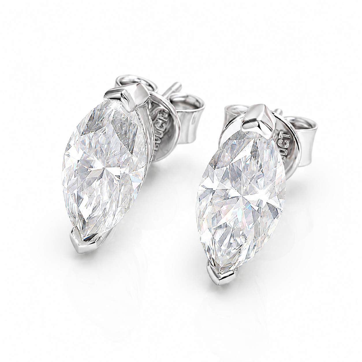 Zethech Celeste Marquise Studs with clear marquise stones on white background