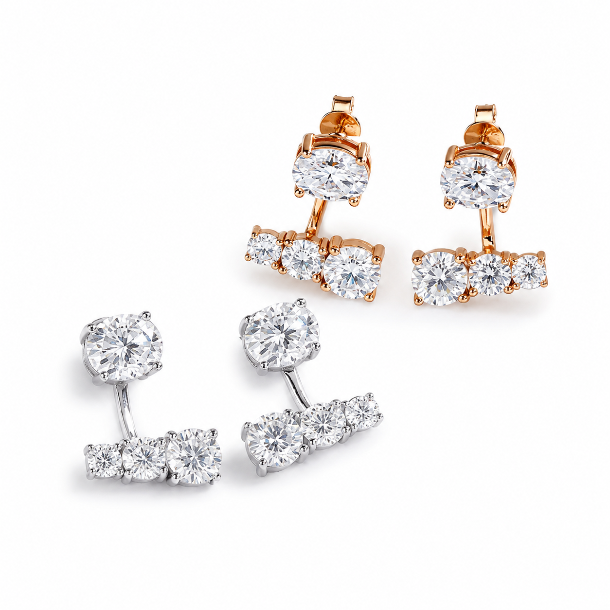 Zethech Aurora Cascade Earrings in rose gold and silver finishes
