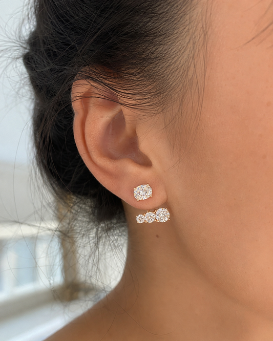 Zethech Aurora Cascade Earrings worn on ear in close-up photo