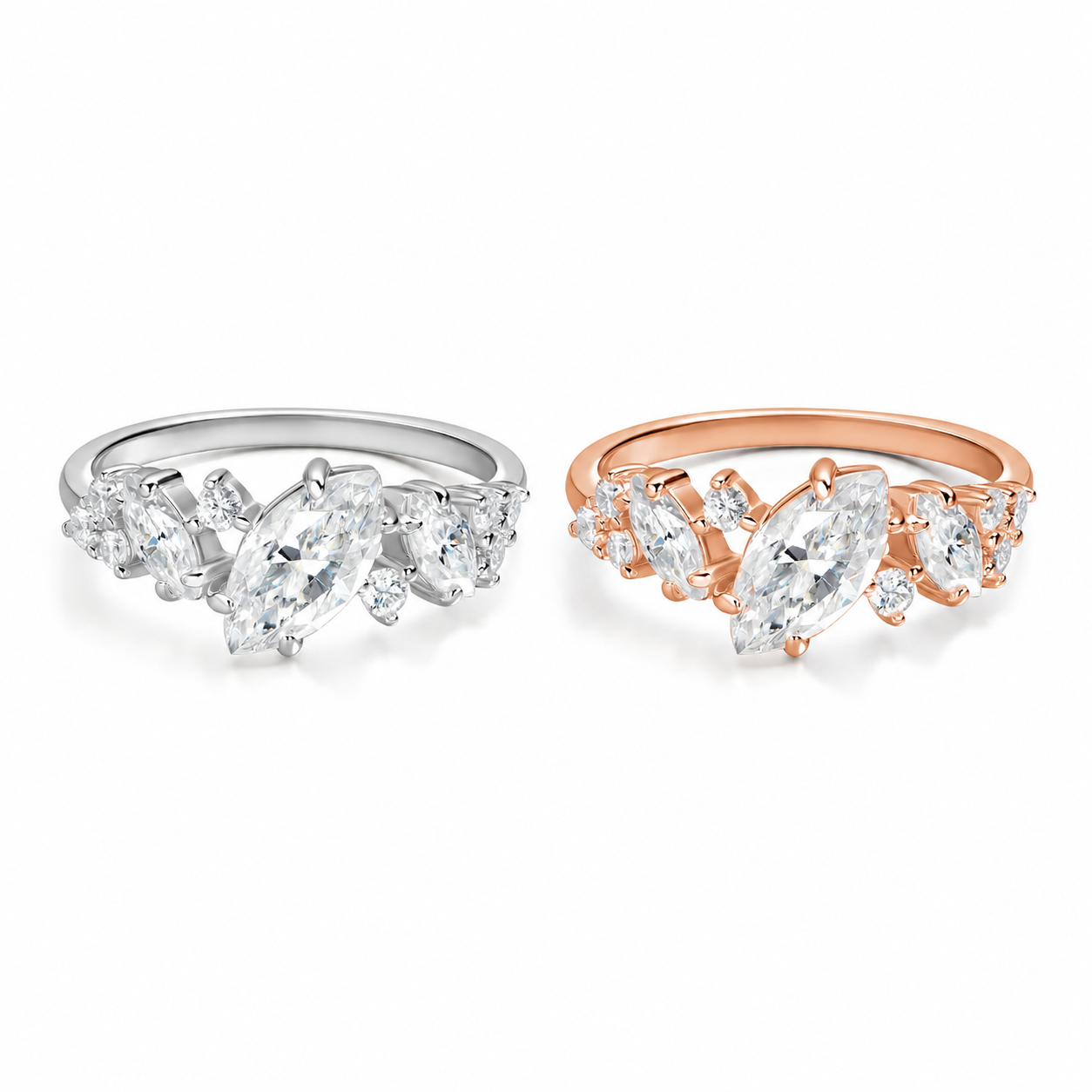 Zethech Celeste Marquise Ring in silver and rose gold finishes