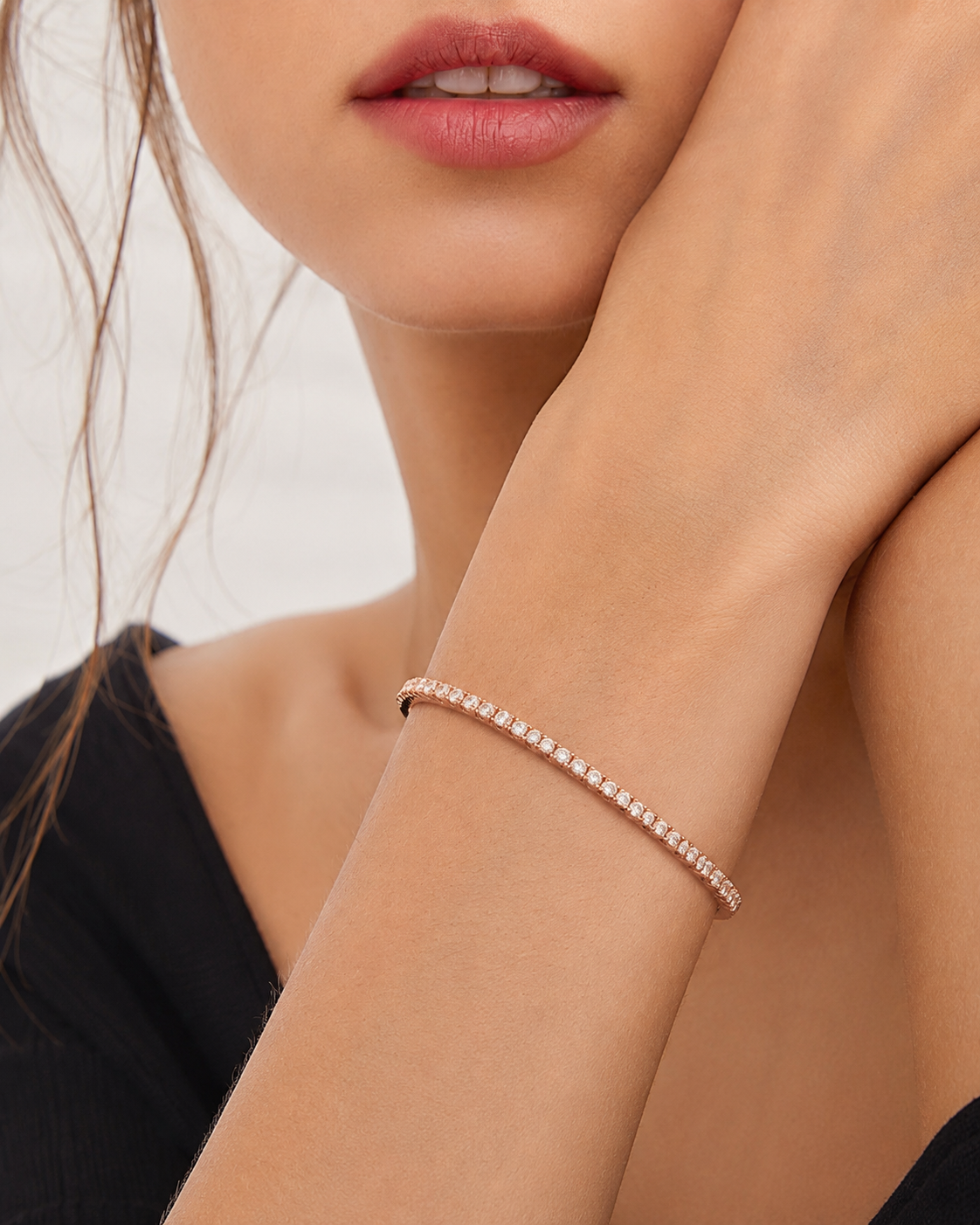Zethech Eclipse Tennis Bracelet worn on arm in close-up photo