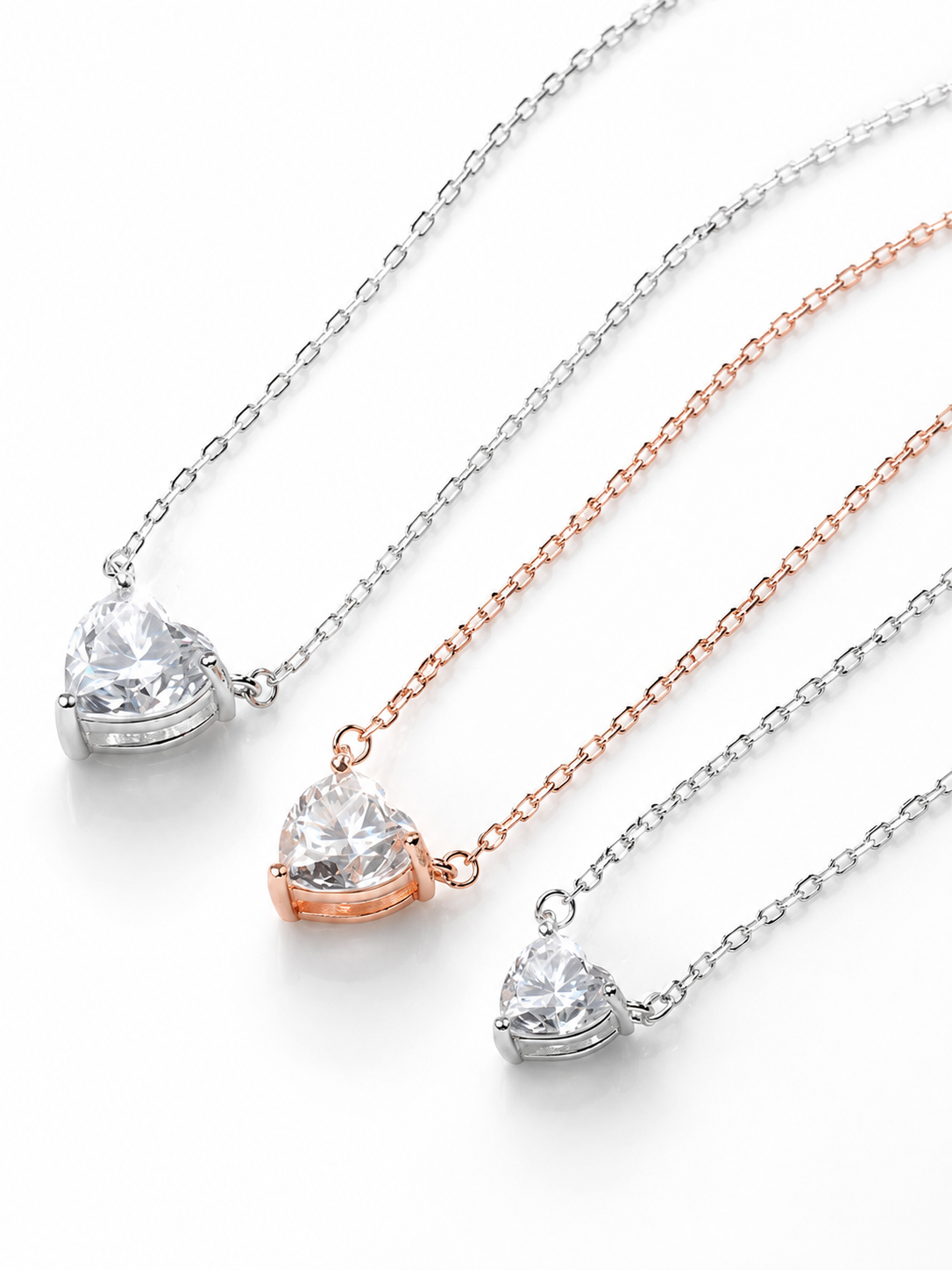 Zethech Heart Moissanite Necklace in silver rose and yellow gold finishes