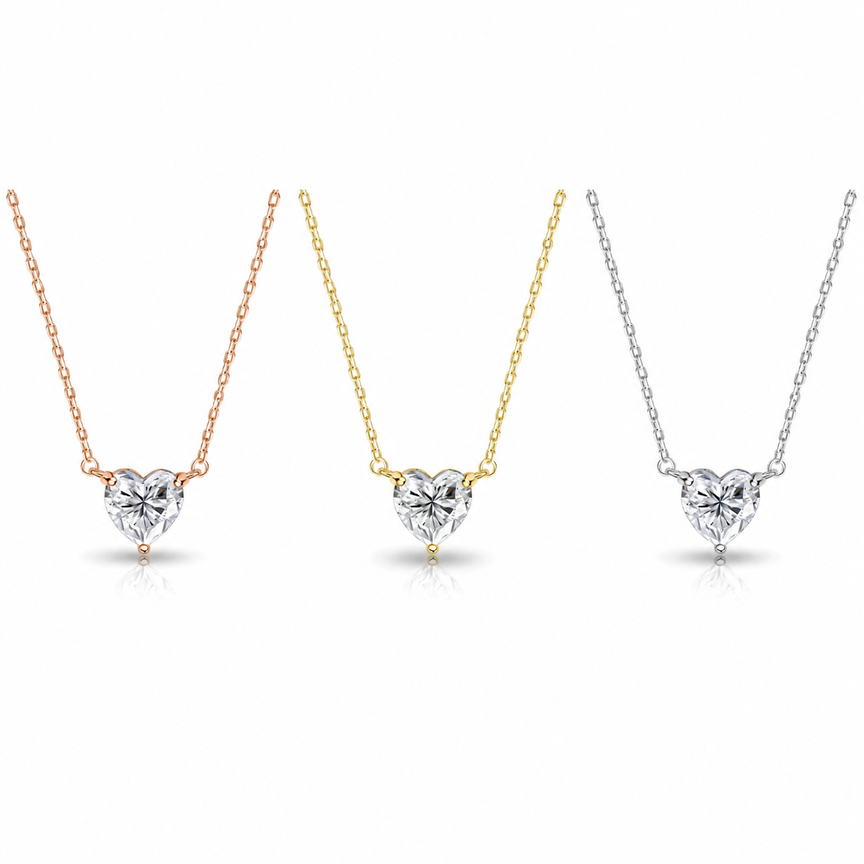 Zethech Celeste Heart Moissanite Necklace in three gold finishes