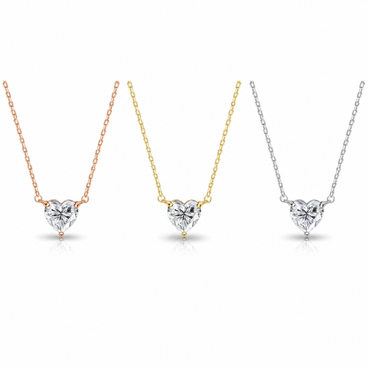 Zethech Celeste Heart Moissanite Necklace in three gold finishes