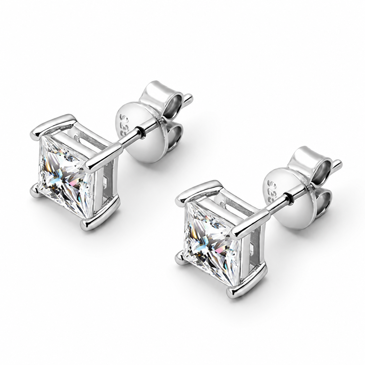 Zethech Luna Emerald Stud Earrings in silver tone