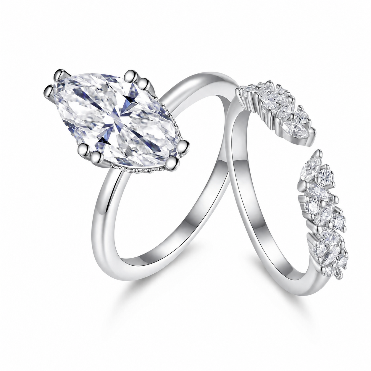 Zethech Imperia Marquise Ring in silver tone with elongated center stone